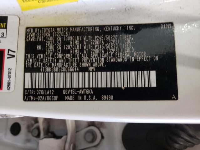 Photo 10 from auction – 2012 TOYOTA VENZA LE with VIN 4T3BK3BB5CU066644