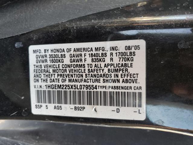 Photo 10 from auction – 2005 HONDA CIVIC LX with VIN 1HGEM225X5L079554
