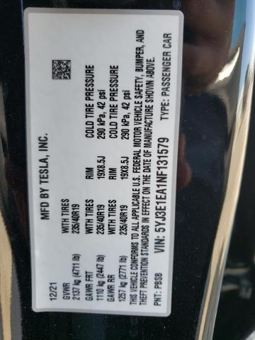 Photo 10 from auction – 2022 TESLA MODEL 3 with VIN 5YJ3E1EA1NF131579