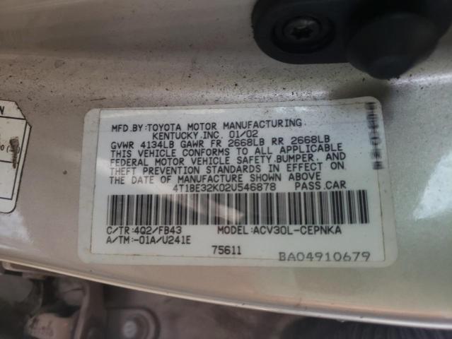 Photo 10 from auction – 2002 TOYOTA CAMRY LE with VIN 4T1BE32K02U546878