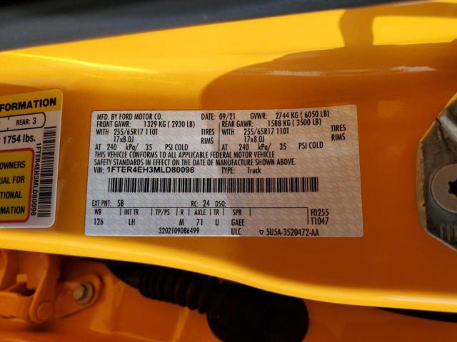 Photo 10 from auction – 2021 FORD RANGER XL with VIN 1FTER4EH3MLD80098