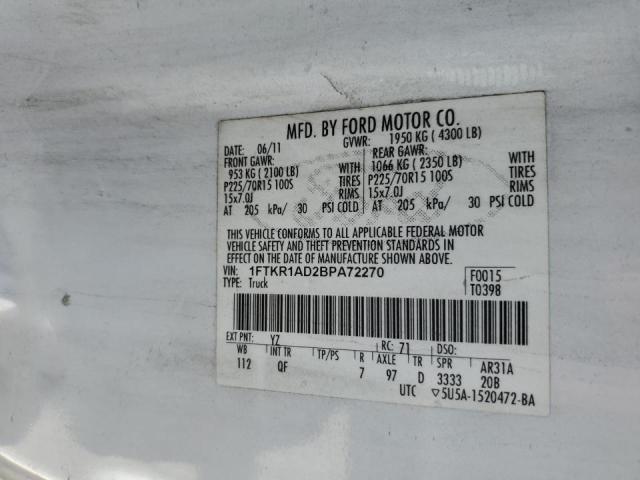 Photo 10 from auction – 2011 FORD RANGER with VIN 1FTKR1AD2BPA72270
