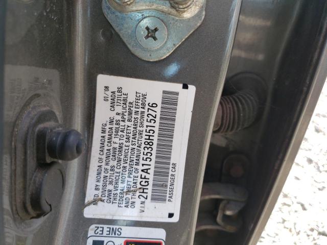 Photo 9 from auction – 2008 HONDA CIVIC LX with VIN 2HGFA15538H515276