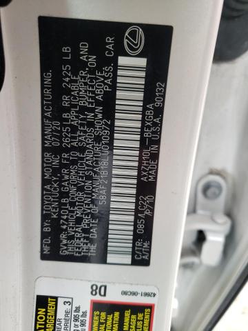 Photo 10 from auction – 2020 LEXUS ES 300H UL with VIN 58AF21B18LU010972