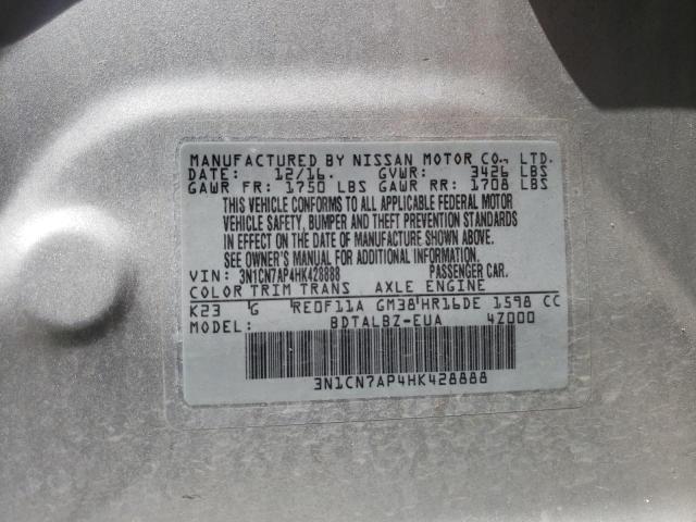 Photo 10 from auction – 2017 NISSAN VERSA S with VIN 3N1CN7AP4HK428888