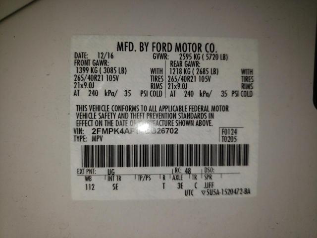 Photo 10 from auction – 2017 FORD EDGE SPORT with VIN 2FMPK4AP0HBB26702