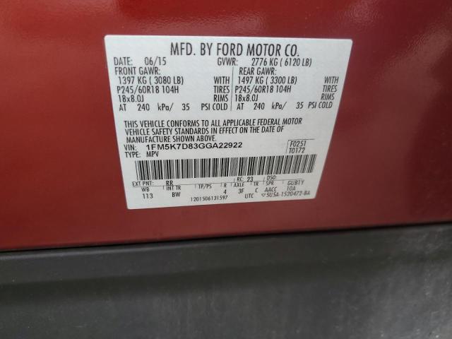 Photo 10 from auction – 2016 FORD EXPLORER X with VIN 1FM5K7D83GGA22922