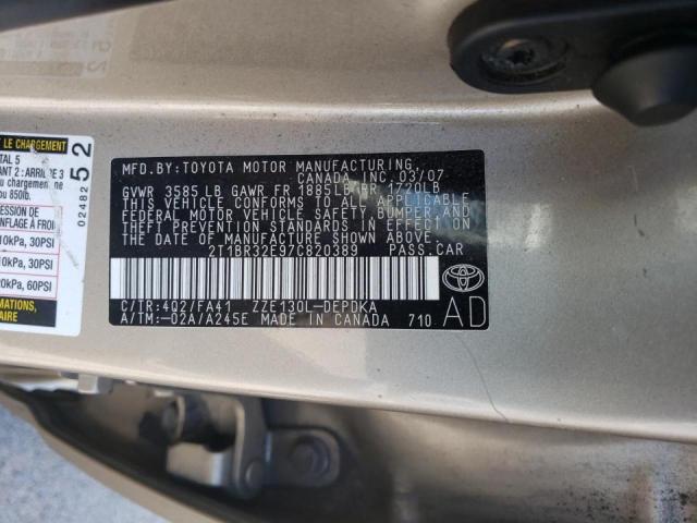 Photo 10 from auction – 2007 TOYOTA COROLLA CE with VIN 2T1BR32E97C820389