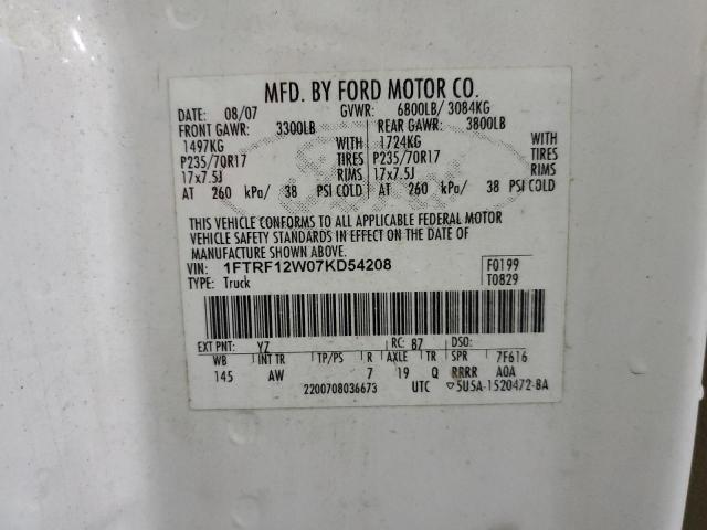 Photo 10 from auction – 2007 FORD F150 with VIN 1FTRF12W07KD54208