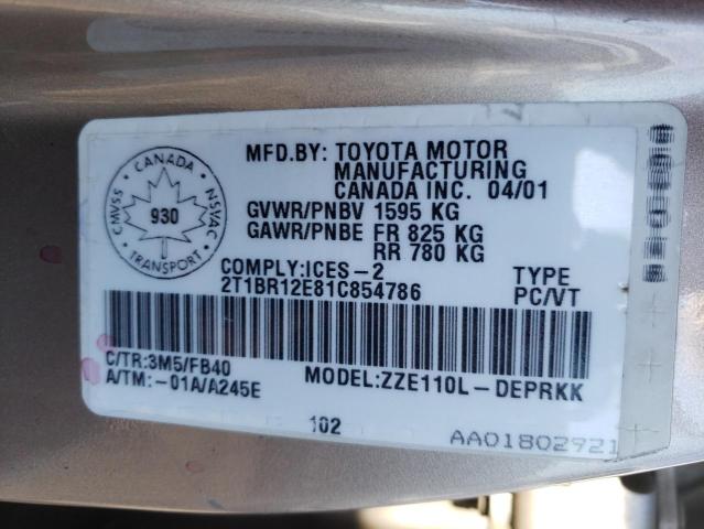 Photo 10 from auction – 2001 TOYOTA COROLLA CE with VIN 2T1BR12E81C854786