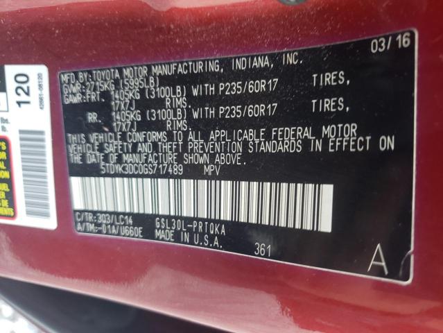 Photo 10 from auction – 2016 TOYOTA SIENNA XLE with VIN 5TDYK3DC0GS717489