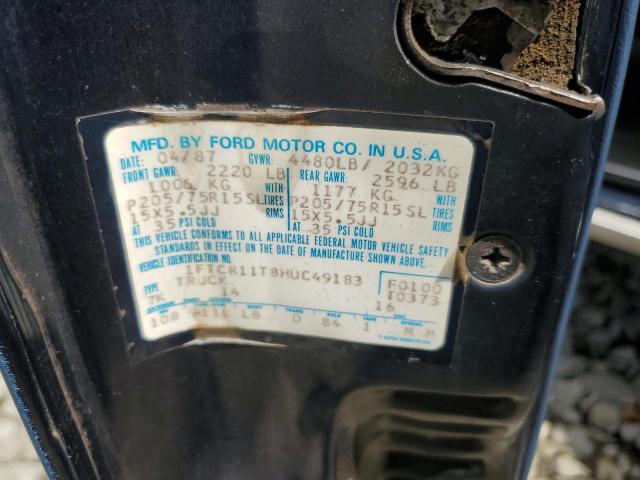 Photo 10 from auction – 1987 FORD RANGER with VIN 1FTCR11T8HUC49183