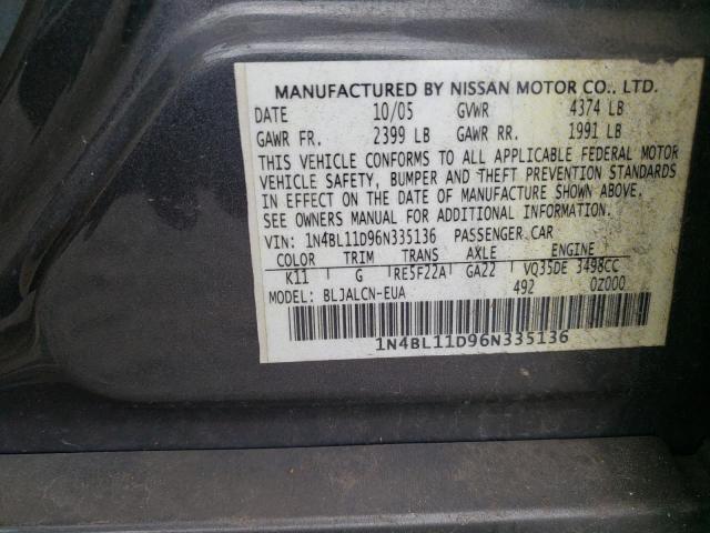Photo 10 from auction – 2006 NISSAN ALTIMA SE with VIN 1N4BL11D96N335136