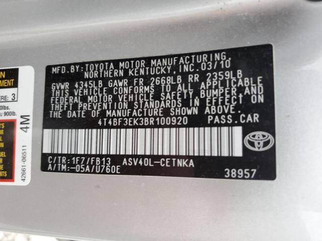Photo 10 from auction – 2011 TOYOTA CAMRY BASE with VIN 4T4BF3EK3BR100920