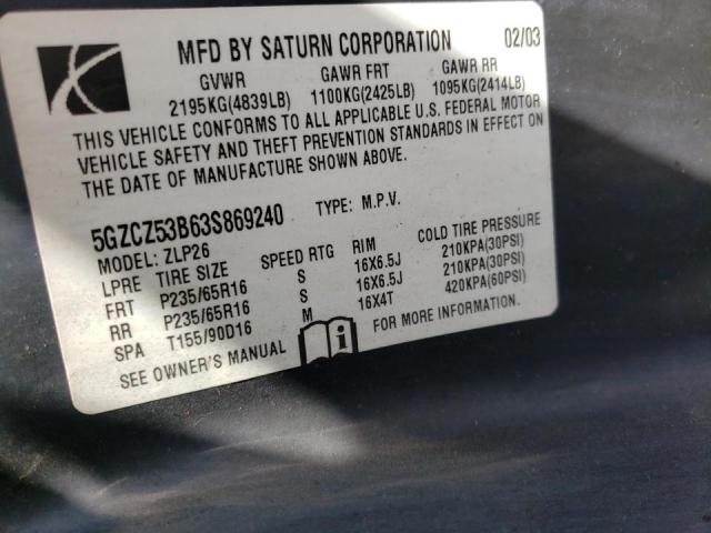 Photo 10 from auction – 2003 SATURN VUE with VIN 5GZCZ53B63S869240