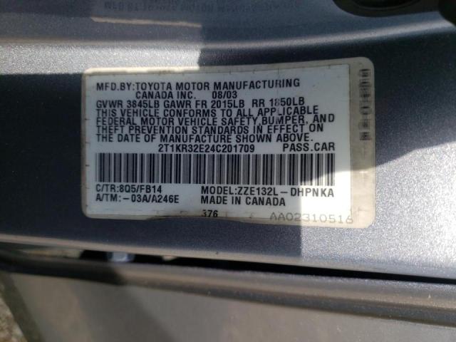 Photo 10 from auction – 2004 TOYOTA COROLLA MA with VIN 2T1KR32E24C201709
