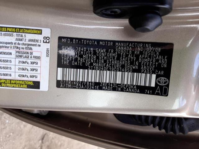 Photo 10 from auction – 2009 TOYOTA COROLLA BA with VIN 2T1BU40E19C014850