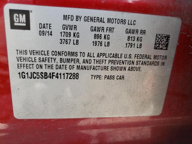 Photo 10 from auction – 2015 CHEVROLET SONIC LT with VIN 1G1JC5SB4F4117288