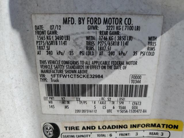 Photo 10 from auction – 2012 FORD F150 SUPER with VIN 1FTFW1CT5CKE32984