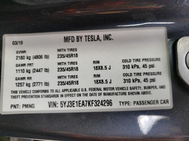 Photo 10 from auction – 2019 TESLA MODEL 3 with VIN 5YJ3E1EA7KF324296