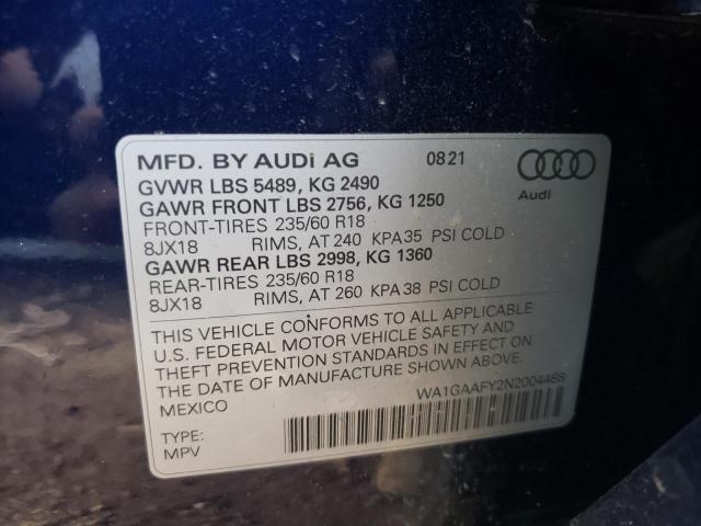 Photo 10 from auction – 2022 AUDI Q5 PREMIUM with VIN WA1GAAFY2N2004488