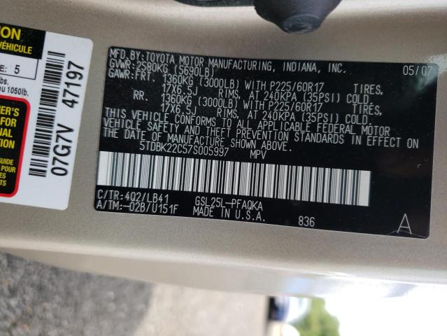 Photo 10 from auction – 2007 TOYOTA SIENNA XLE with VIN 5TDBK22C57S005997