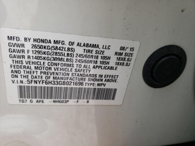 Photo 10 from auction – 2016 HONDA PILOT EX with VIN 5FNYF6H33GB021696
