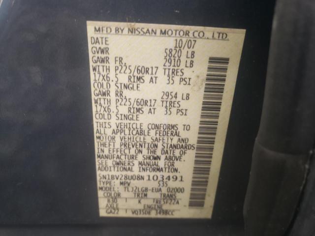 Photo 10 from auction – 2008 NISSAN QUEST S with VIN 5N1BV28U08N103491