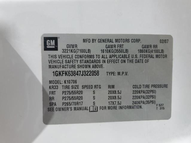 Photo 10 from auction – 2007 GMC YUKON DENA with VIN 1GKFK63847J322058