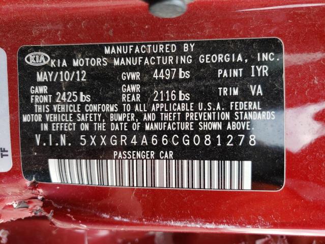 Photo 10 from auction – 2012 KIA OPTIMA SX with VIN 5XXGR4A66CG081278