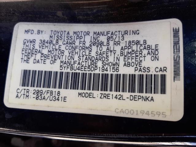 Photo 10 from auction – 2013 TOYOTA COROLLA BA with VIN 5YFBU4EE5DP194156
