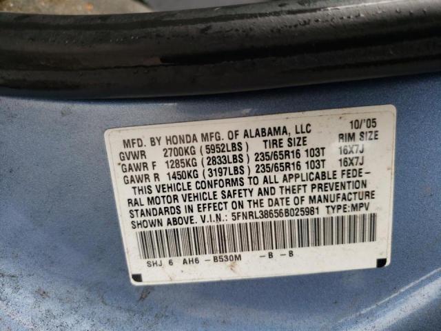 Photo 10 from auction – 2006 HONDA ODYSSEY EX with VIN 5FNRL38656B025981
