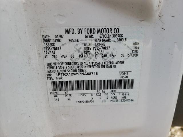 Photo 10 from auction – 2007 FORD F150 with VIN 1FTRX12W17NA68718