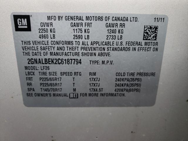 Photo 10 from auction – 2012 CHEVROLET EQUINOX LS with VIN 2GNALBEK2C6187794