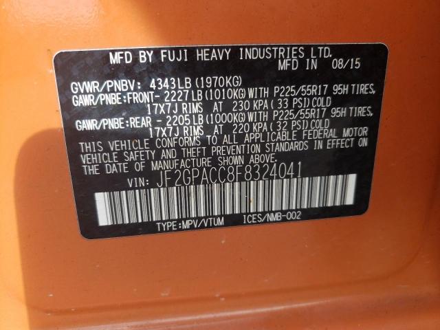 Photo 10 from auction – 2015 SUBARU XV CROSSTR with VIN JF2GPACC8F8324041