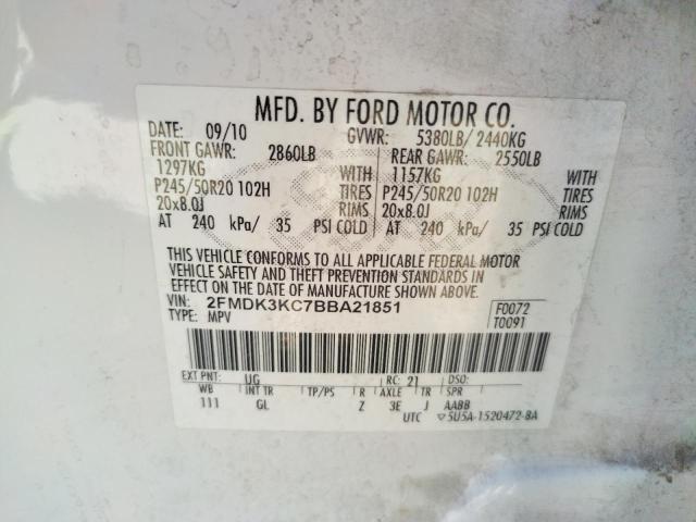 Photo 10 from auction – 2011 FORD EDGE LIMIT with VIN 2FMDK3KC7BBA21851