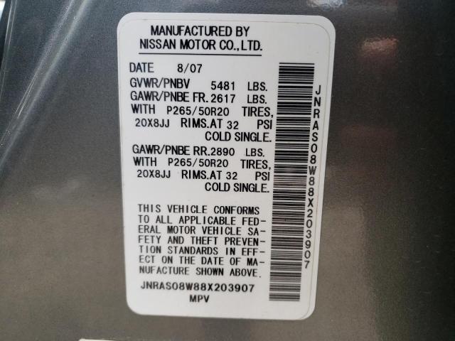 Photo 10 from auction – 2008 INFINITI FX35 with VIN JNRAS08W88X203907