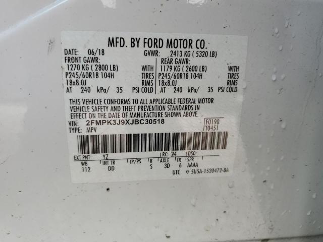 Photo 10 from auction – 2018 FORD EDGE SEL with VIN 2FMPK3J9XJBC30518