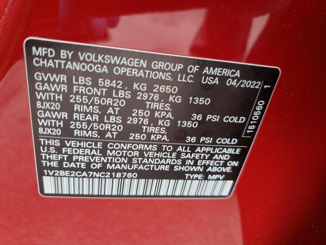 Photo 10 from auction – 2022 VOLKSWAGEN ATLAS CROS with VIN 1V2BE2CA7NC218760