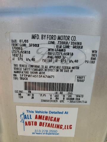 Photo 10 from auction – 2005 FORD F150 SUPER with VIN 1FTPW14515FA74671