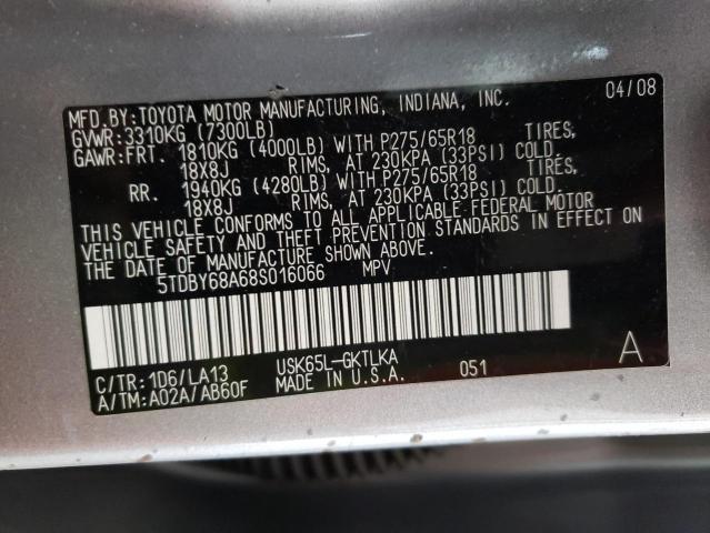 Photo 10 from auction – 2008 TOYOTA SEQUOIA LI with VIN 5TDBY68A68S016066