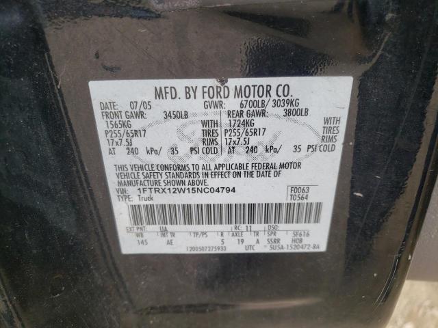 Photo 10 from auction – 2005 FORD F-150 with VIN 1FTRX12W15NC04794