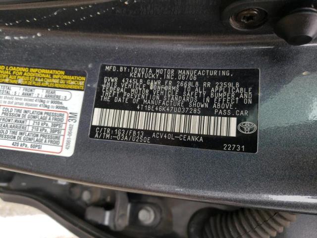Photo 10 from auction – 2007 TOYOTA CAMRY CE with VIN 4T1BE46K47U037285