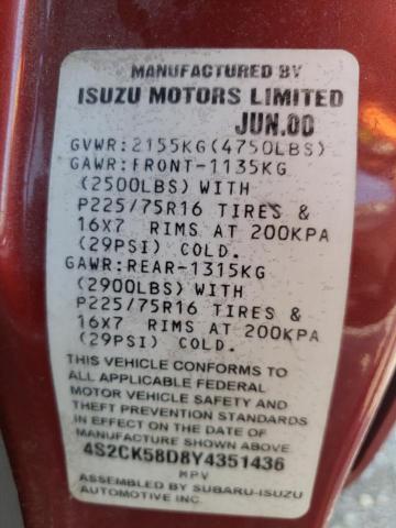 Photo 10 from auction – 2000 ISUZU RODEO S with VIN 4S2CK58D8Y4351436
