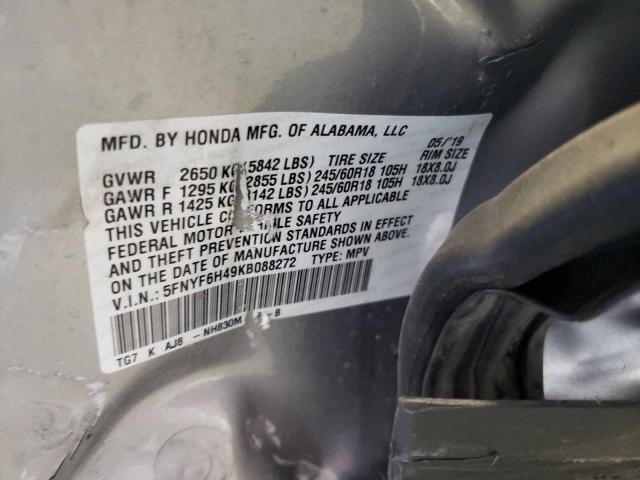 Photo 10 from auction – 2019 HONDA PILOT EXL with VIN 5FNYF6H49KB088272