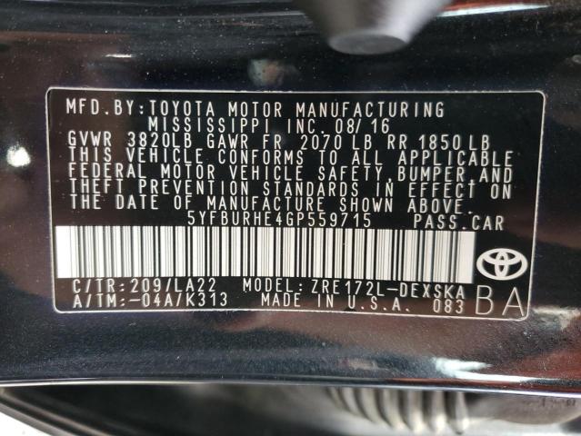 Photo 10 from auction – 2016 TOYOTA COROLLA L with VIN 5YFBURHE4GP559715