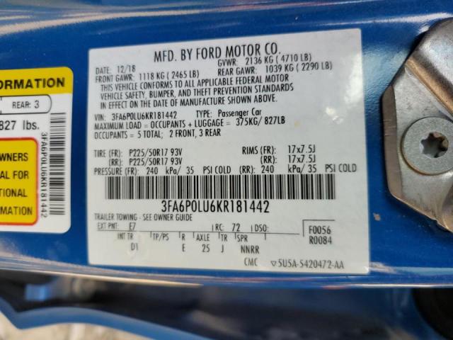 Photo 10 from auction – 2019 FORD FUSION SE with VIN 3FA6P0LU6KR181442