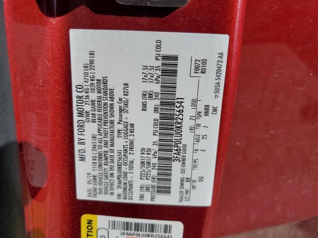 Photo 10 from auction – 2019 FORD FUSION SE with VIN 3FA6P0LU0KR256541