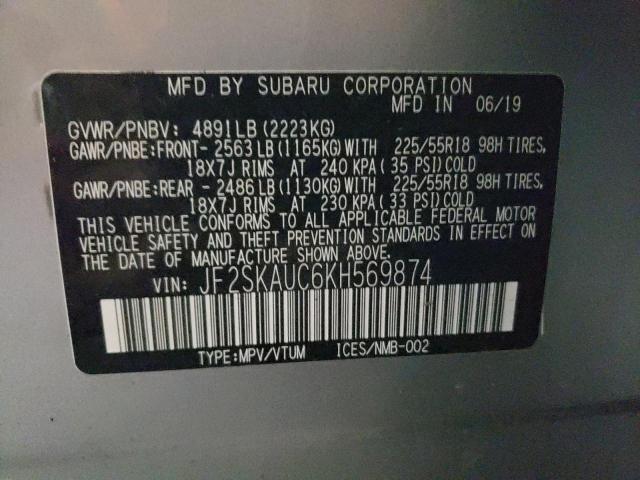 Photo 10 from auction – 2019 SUBARU FORESTER L with VIN JF2SKAUC6KH569874