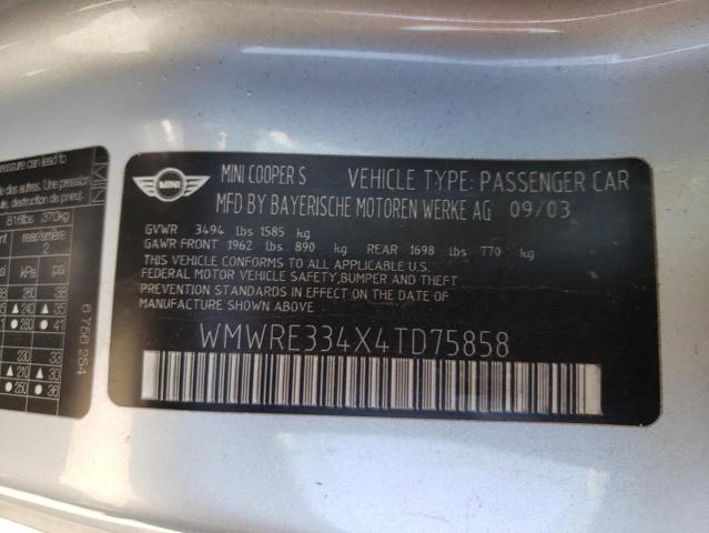 Photo 10 from auction – 2004 MINI COOPER S with VIN WMWRE334X4TD75858